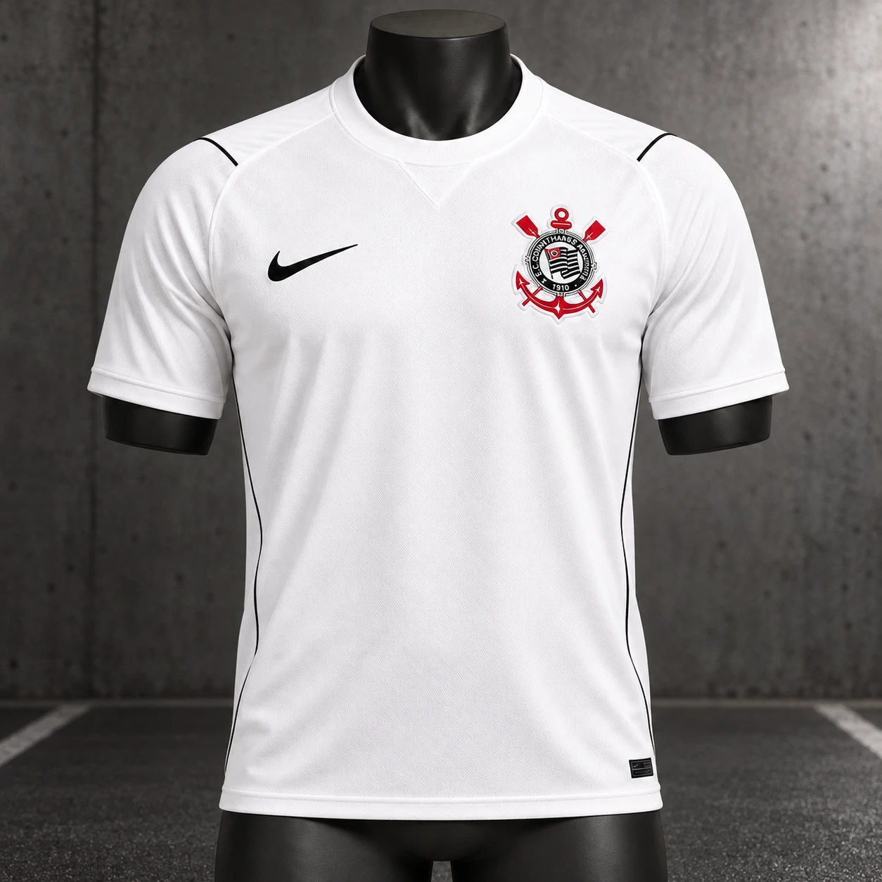 Imagem ilustrativa do manto de casa do Corinthians em um manequim